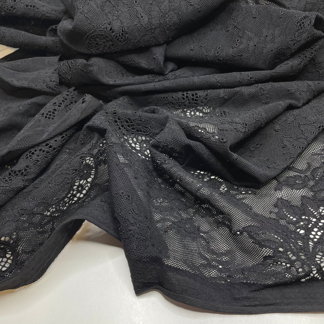 Caught In A Time Loop - Mesh Nylon Blend Knit - Black Floral - 1M Bundle