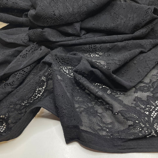 Caught In A Time Loop - Mesh Nylon Blend Knit - Black Floral - 1M Bundle