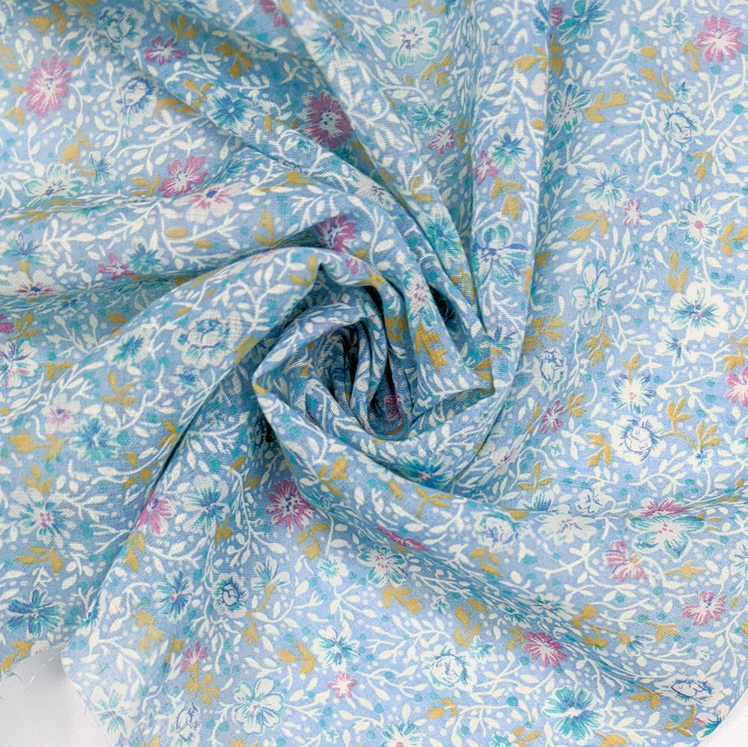 Spring Is Coming - Natural Blend Woven - Light Blue Multi Floral - 3.4M Bundle