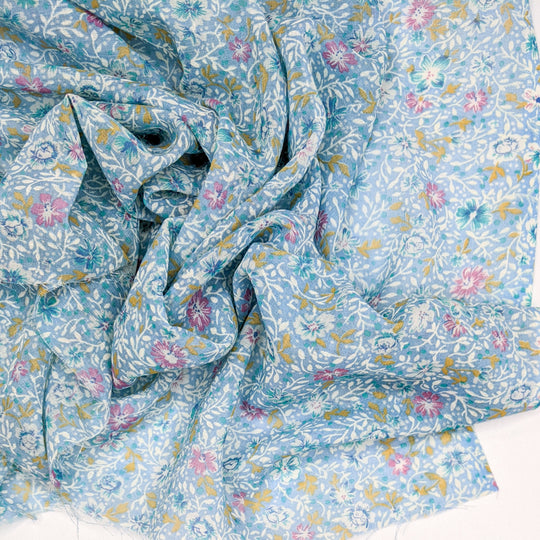 Spring Is Coming - Natural Blend Woven - Light Blue Multi Floral - 3.4M Bundle