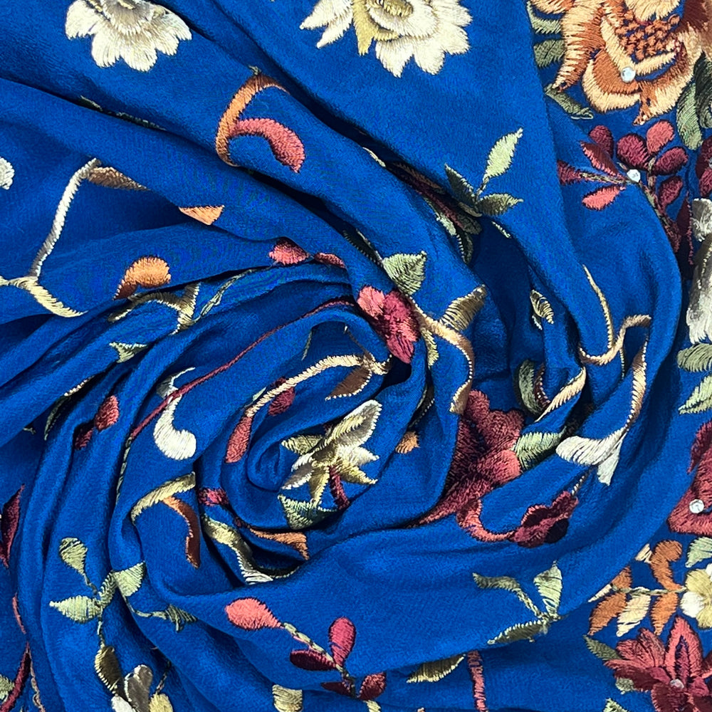 Gate To Magic Garden - Embroidery Silk Woven - Blue/Burgundy Floral - 1.12M Bundle
