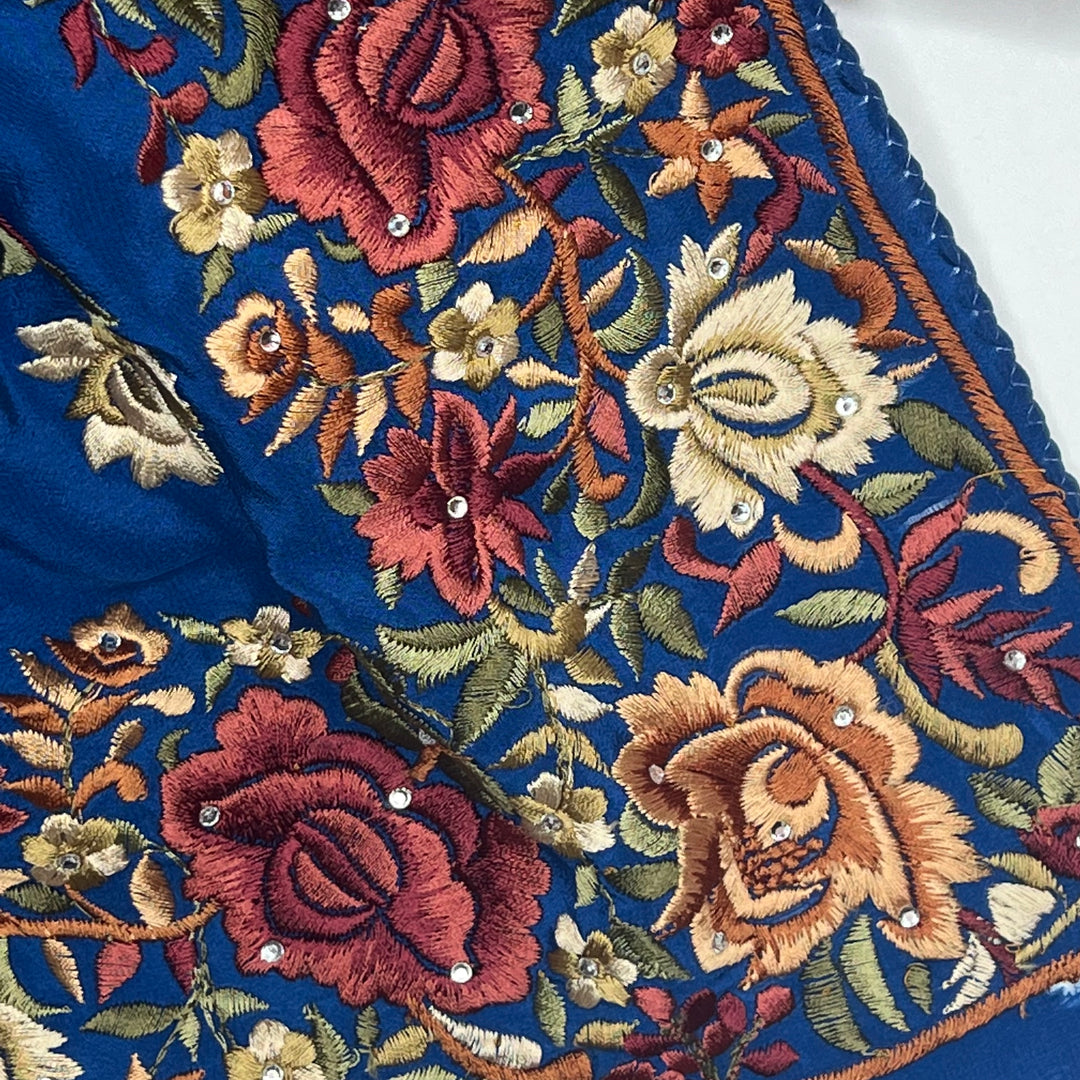 Gate To Magic Garden - Embroidery Silk Woven - Blue/Burgundy Floral - 1.12M Bundle