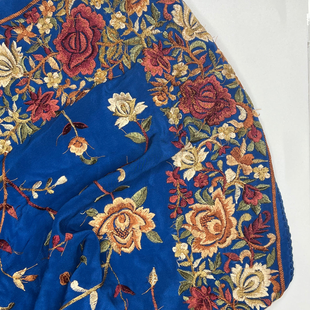 Gate To Magic Garden - Embroidery Silk Woven - Blue/Burgundy Floral - 1.12M Bundle