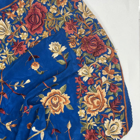 Gate To Magic Garden - Embroidery Silk Woven - Blue/Burgundy Floral - 1.12M Bundle