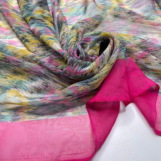 Remarkably Long Blooming Season - Chiffon Poly Woven - Pink Multi Abstract - 2M Bundle
