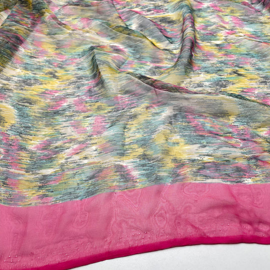 Remarkably Long Blooming Season - Chiffon Poly Woven - Pink Multi Abstract - 2M Bundle