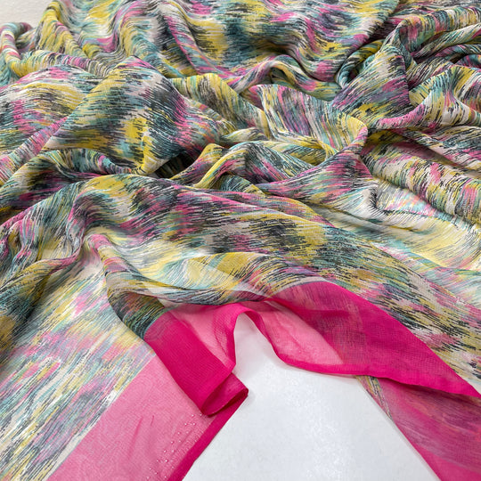 Remarkably Long Blooming Season - Chiffon Poly Woven - Pink Multi Abstract - 2M Bundle