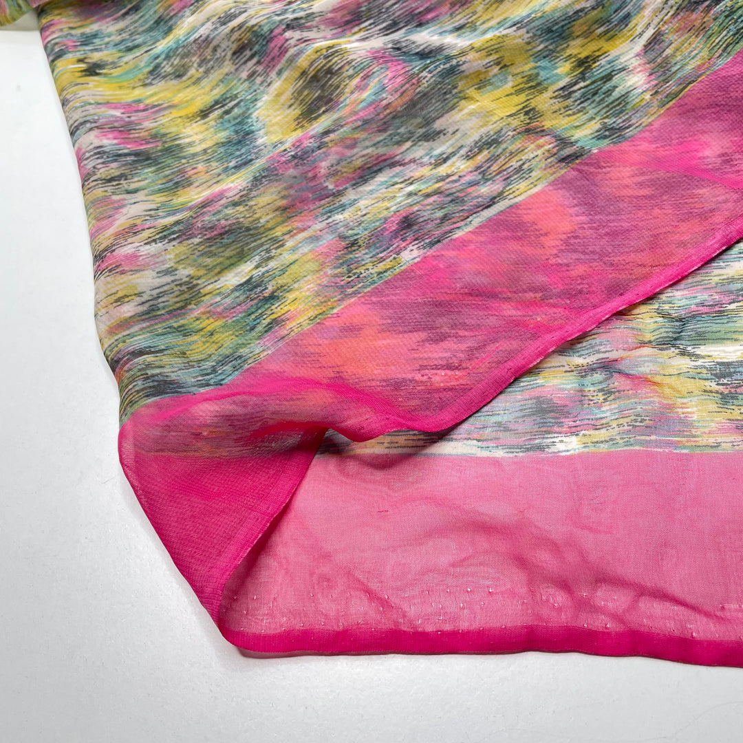 Remarkably Long Blooming Season - Chiffon Poly Woven - Pink Multi Abstract - 2M Bundle