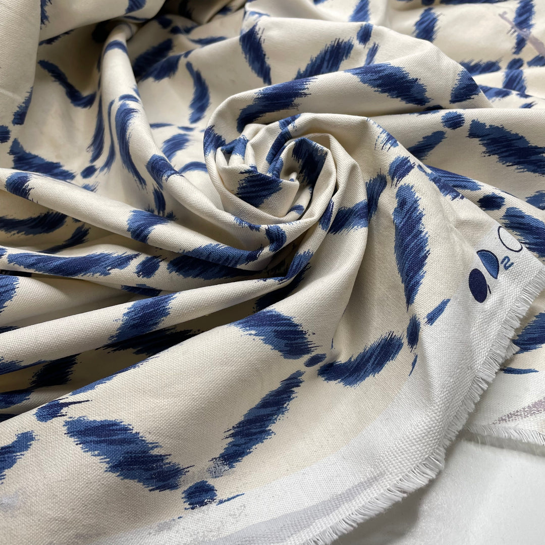 Melodic Breeze - Basket Weave Cotton Woven - Cream/Blue Geometric - 2.1M Bundle