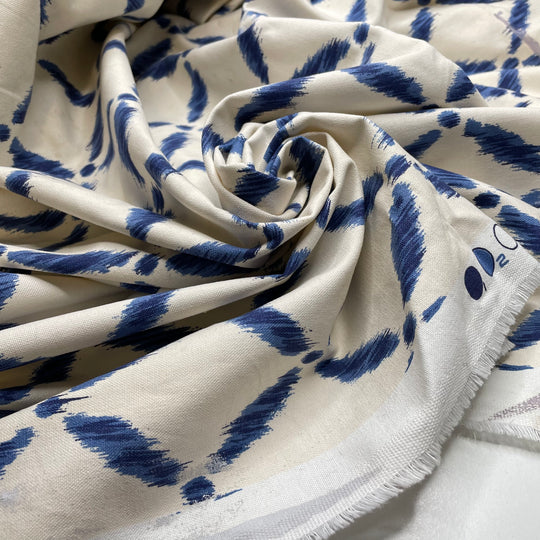 Melodic Breeze - Basket Weave Cotton Woven - Cream/Blue Geometric - 2.1M Bundle