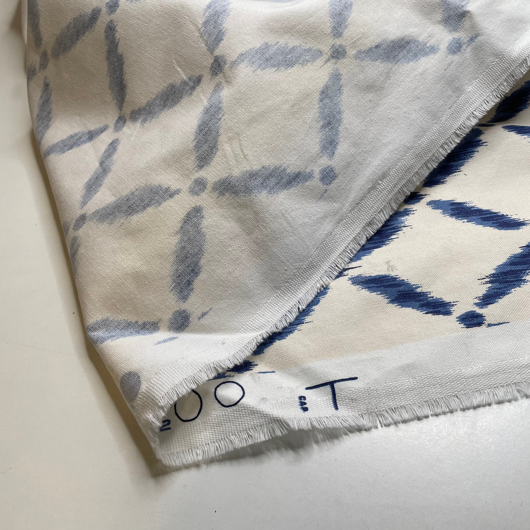Melodic Breeze - Basket Weave Cotton Woven - Cream/Blue Geometric - 2.1M Bundle
