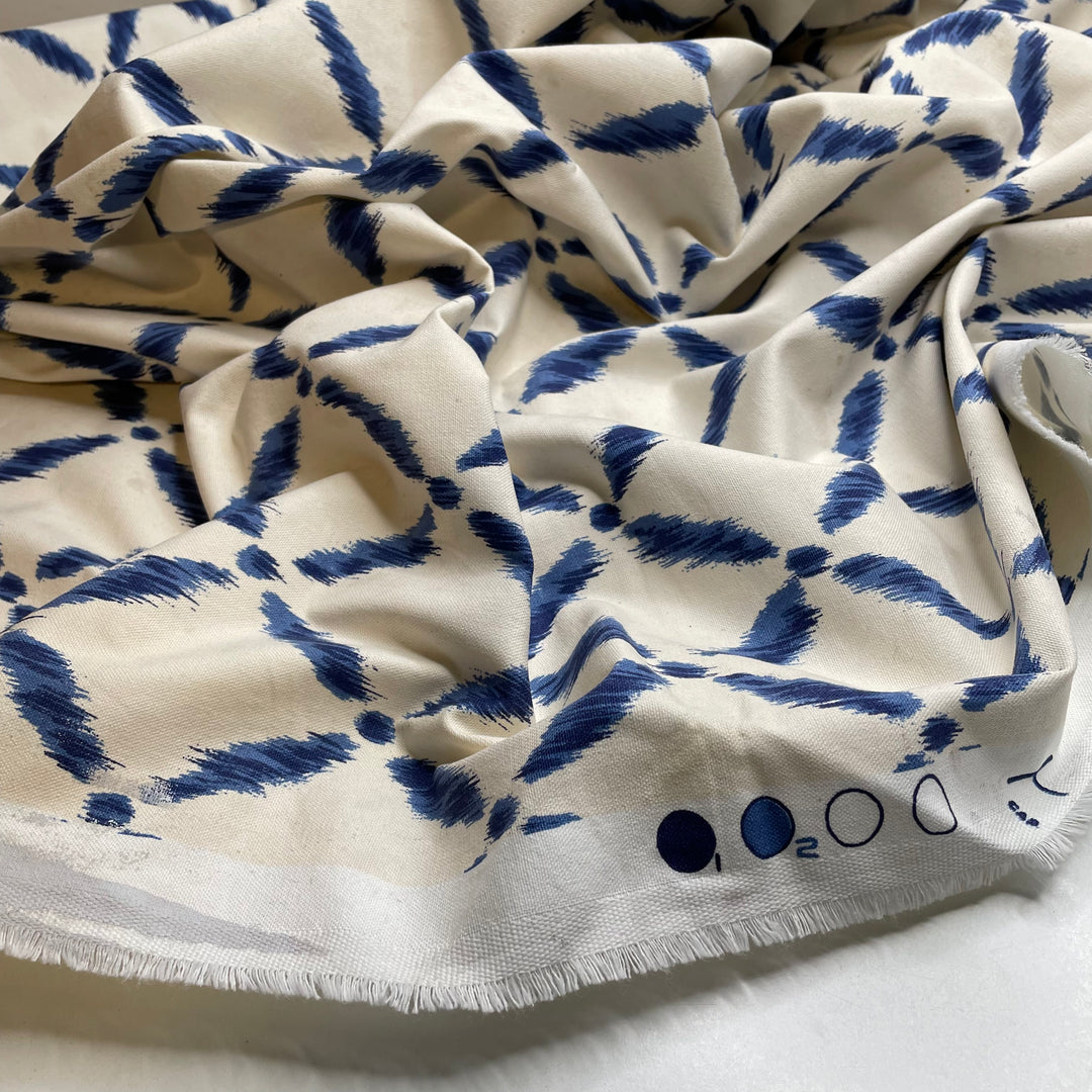 Melodic Breeze - Basket Weave Cotton Woven - Cream/Blue Geometric - 2.1M Bundle