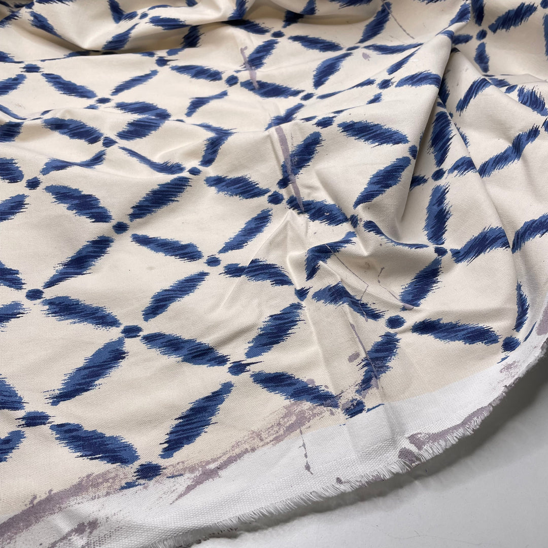 Melodic Breeze - Basket Weave Cotton Woven - Cream/Blue Geometric - 2.1M Bundle