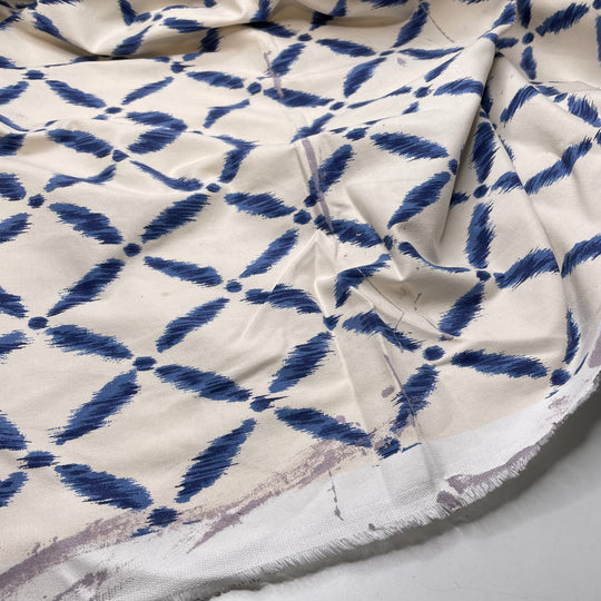 Melodic Breeze - Basket Weave Cotton Woven - Cream/Blue Geometric - 2.1M Bundle