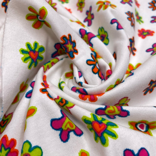 00s Flower Print - Rib Knit Cotton Blend Knit - White Multi Floral - 0.5M Bundle