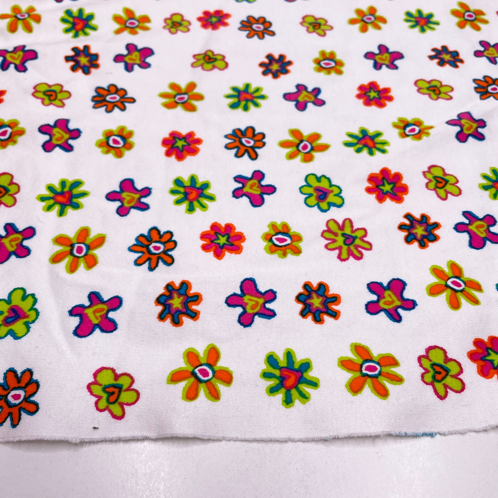 00s Flower Print - Rib Knit Cotton Blend Knit - White Multi Floral - 0.5M Bundle