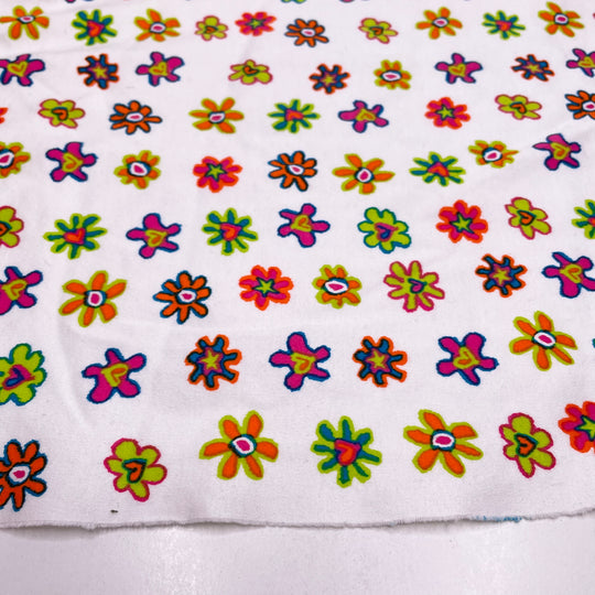 00s Flower Print - Rib Knit Cotton Blend Knit - White Multi Floral - 0.5M Bundle