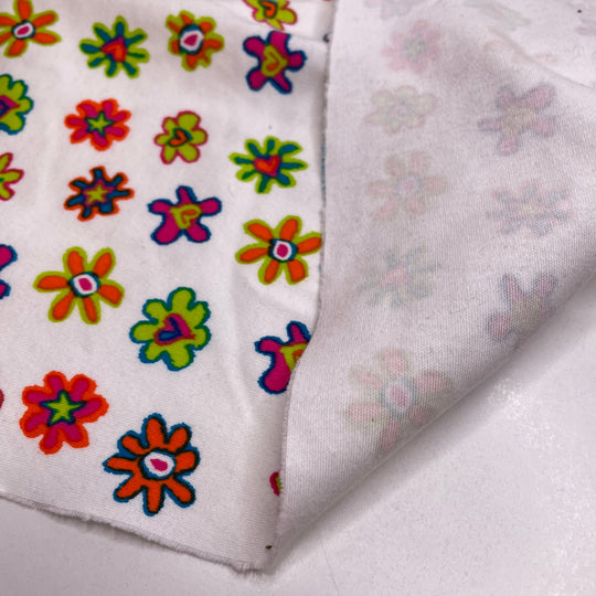 00s Flower Print - Rib Knit Cotton Blend Knit - White Multi Floral - 0.5M Bundle
