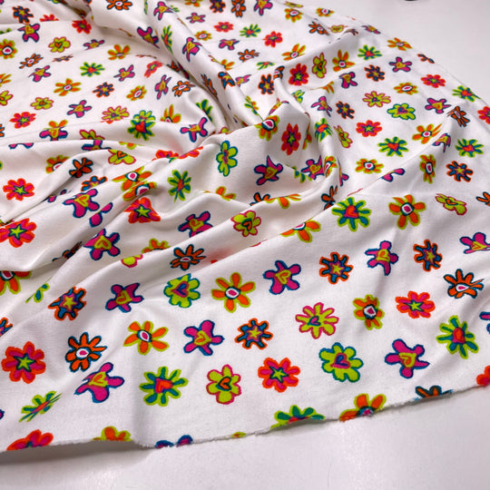 00s Flower Print - Rib Knit Cotton Blend Knit - White Multi Floral - 0.5M Bundle