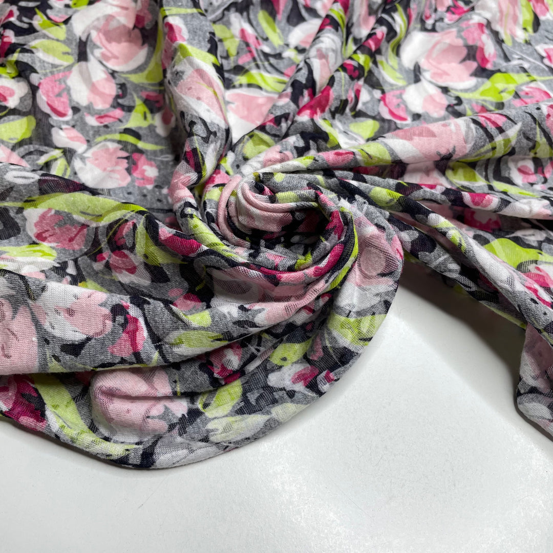 Flowery Sweets - Cotton/Poly Knit - Black Multi Floral - 1.9M Bundle