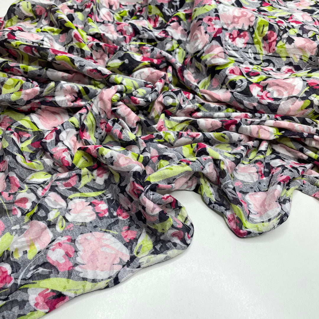 Flowery Sweets - Cotton/Poly Knit - Black Multi Floral - 1.9M Bundle
