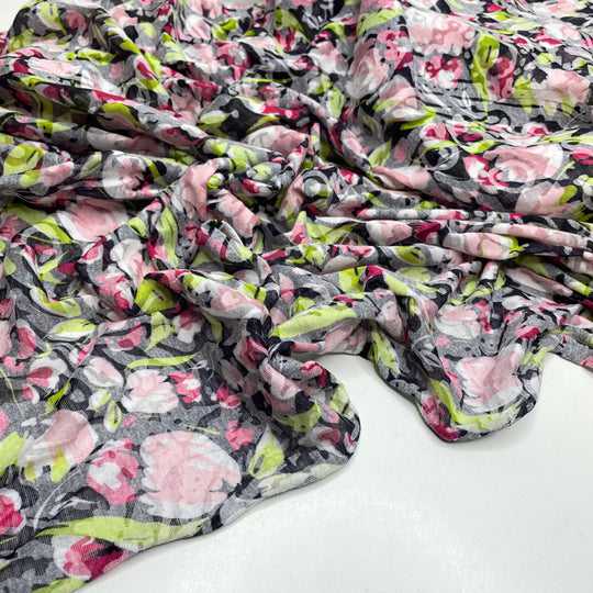 Flowery Sweets - Cotton/Poly Knit - Black Multi Floral - 1.9M Bundle