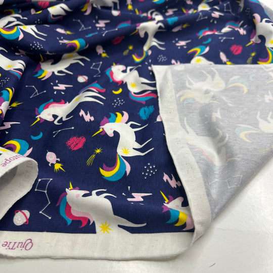 Unicorn Attack - Oeko Tex 100 Europe Jersey Bamboo/Cotton Knit - Dark Blue Multi Unicorns - 0.98M Bundle