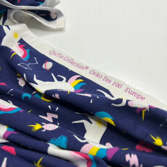 Unicorn Attack - Oeko Tex 100 Europe Jersey Bamboo/Cotton Knit - Dark Blue Multi Unicorns - 0.98M Bundle
