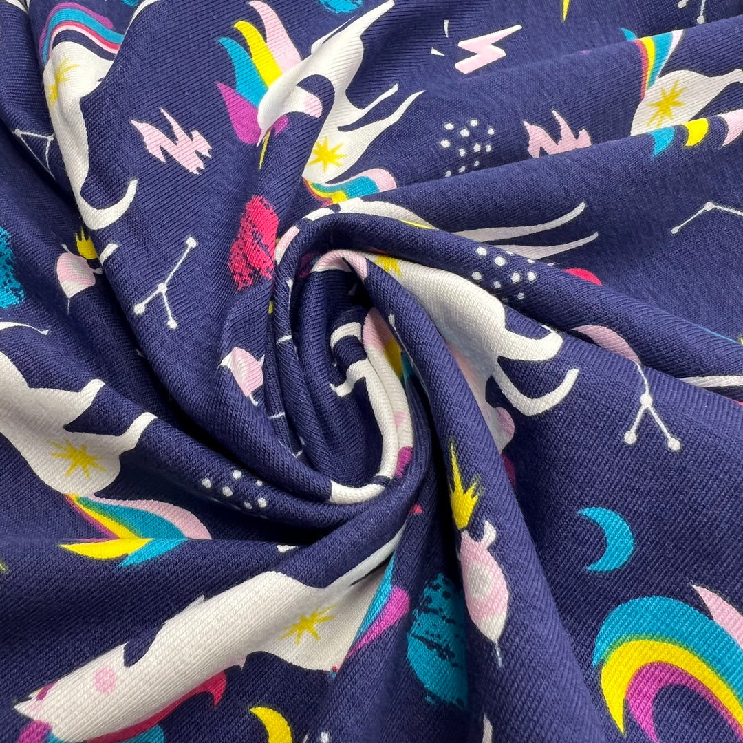 Unicorn Attack - Oeko Tex 100 Europe Jersey Bamboo/Cotton Knit - Dark Blue Multi Unicorns - 0.98M Bundle