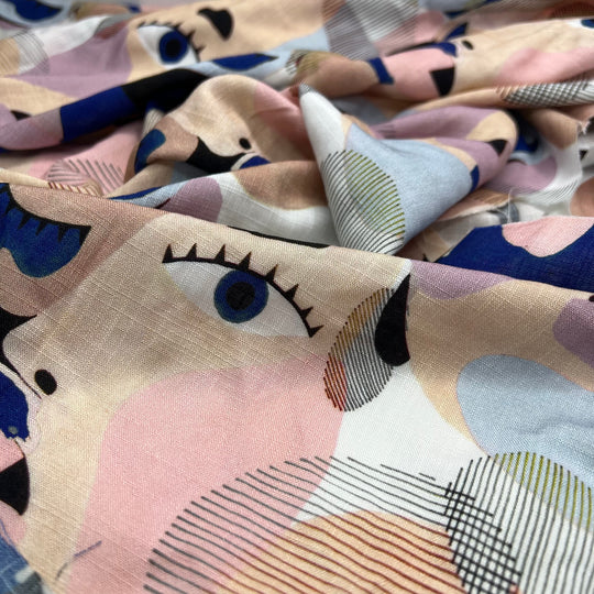 All These Faces Watching - Linen/Cotton Woven - Multi Faces - 1.14M Bundle