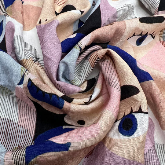 All These Faces Watching - Linen/Cotton Woven - Multi Faces - 1.14M Bundle