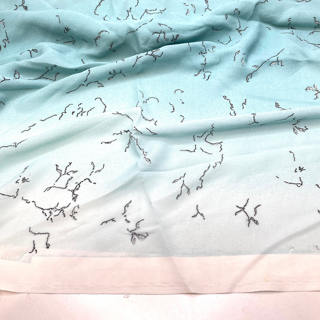 Something In The Air - Chiffon Poly Woven - Light Blue/Black Ombre - 1M Bundle