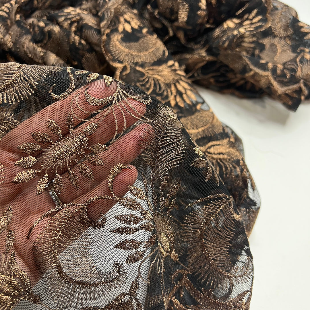 My Next Bra - Metallic Lace Poly Woven - Black/Gold Floral - 1.9M Bundle