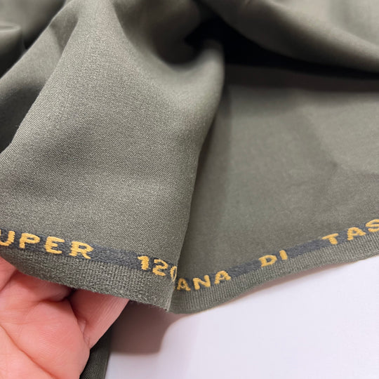 You So Fine - Lana Di Tasmania Extra Fine Wool Woven - Olive - 1.5M Bundle