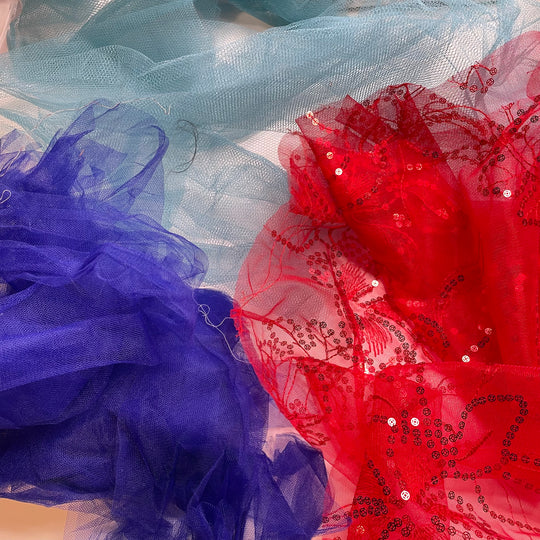 Tulle Scrap Pack - Tulle Poly Woven - Blue/Red - 2M Bundle