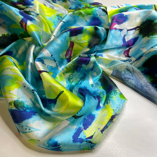 Sea Glass - Satin Silk Woven - Blue Multi Abstract - 1.5M Bundle
