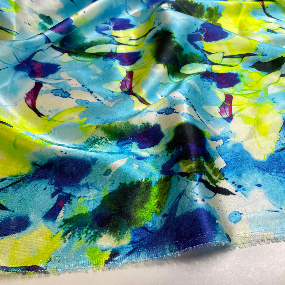 Sea Glass - Satin Silk Woven - Blue Multi Abstract - 1.5M Bundle
