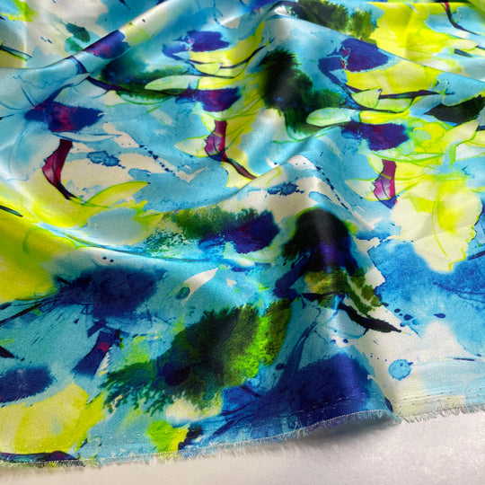 Sea Glass - Satin Silk Woven - Blue Multi Abstract - 1.5M Bundle