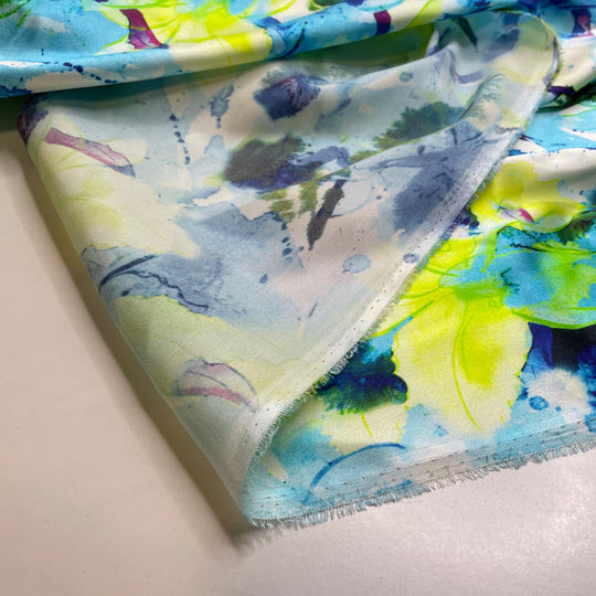 Sea Glass - Satin Silk Woven - Blue Multi Abstract - 1.5M Bundle