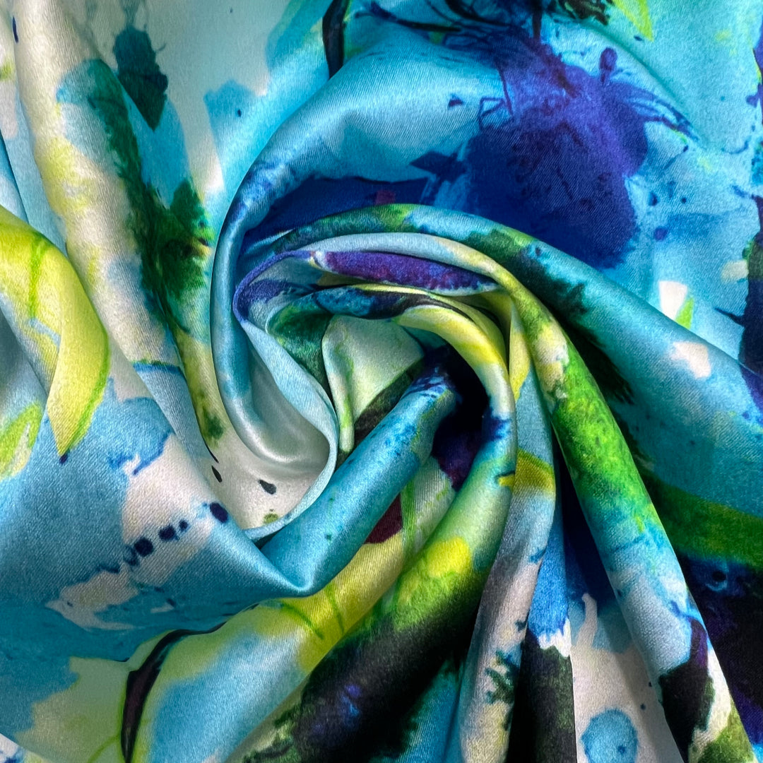 Sea Glass - Satin Silk Woven - Blue Multi Abstract - 1.5M Bundle