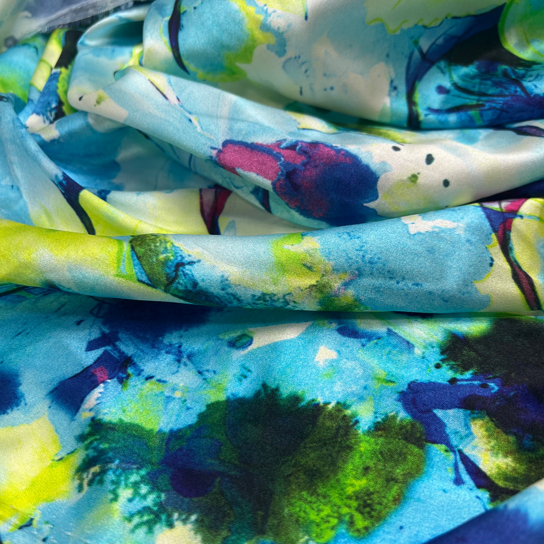 Sea Glass - Satin Silk Woven - Blue Multi Abstract - 1.5M Bundle