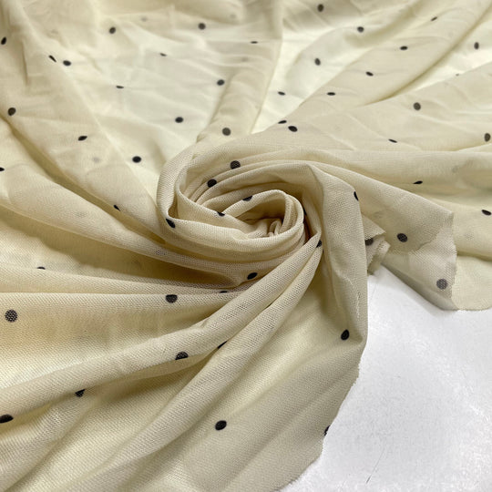 Particulate Matter - Mesh Poly/Nylon Knit - Cream/Black Polka Dots - 2.5M Bundle