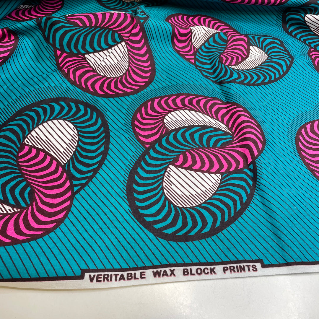 Interconnected - Cotton Woven - Pink/Teal Blue Abstract - 5M Bundle