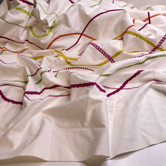 Koyaanisqatsi - Embroidered Twill Weave Cotton Woven - White Multi Abstract - 2.2M Bundle