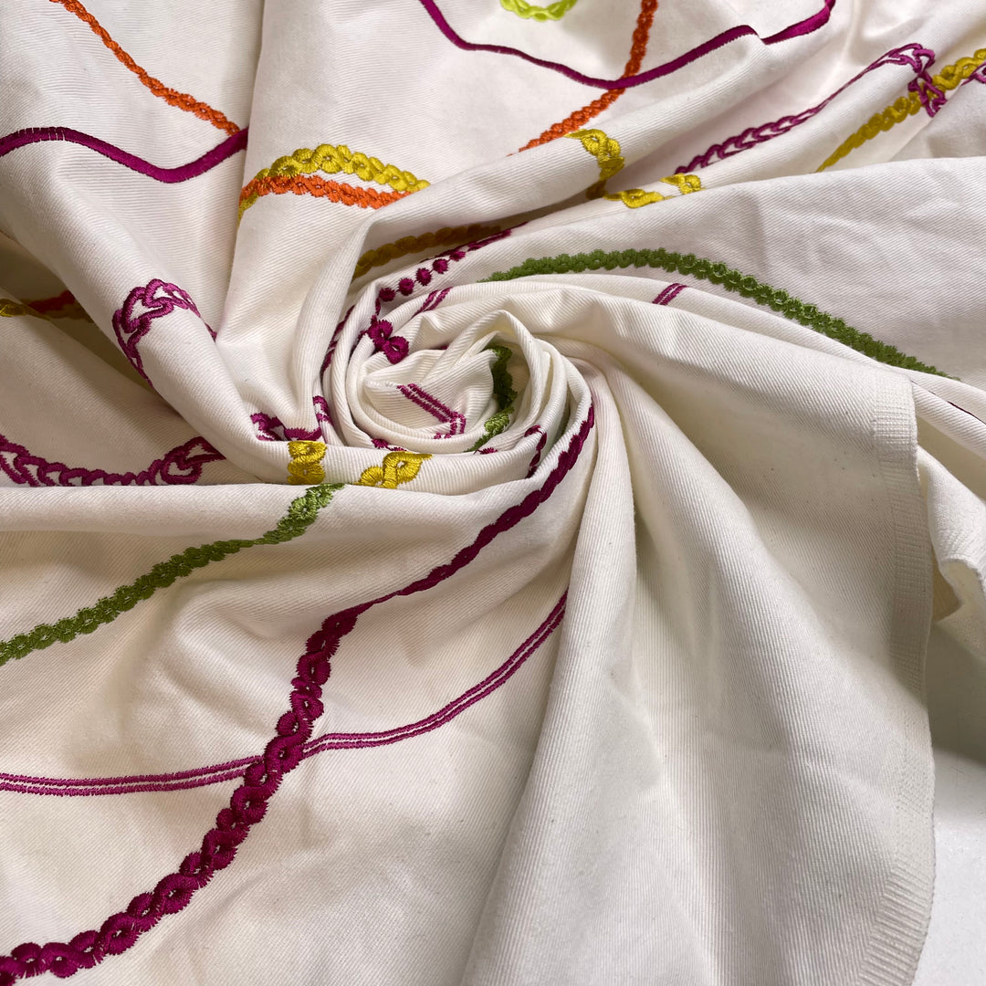 Koyaanisqatsi - Embroidered Twill Weave Cotton Woven - White Multi Abstract - 2.2M Bundle