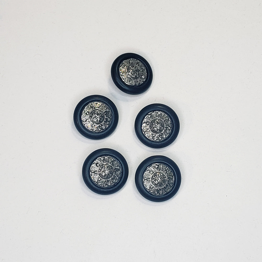 30mm Shank Button - Silver detail in Black Plastic - Individual - FABCYCLE Deadstock and Sustainble Fabrics and Sewing Supplies (4631727308913)