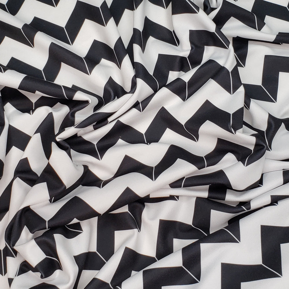 Gettin' Ziggy With It - Poly/Spandex Knit - Black/White Chevron - 1.2M Bundle - FABCYCLE Deadstock and Sustainble Fabrics and Sewing Supplies (6598530039921)