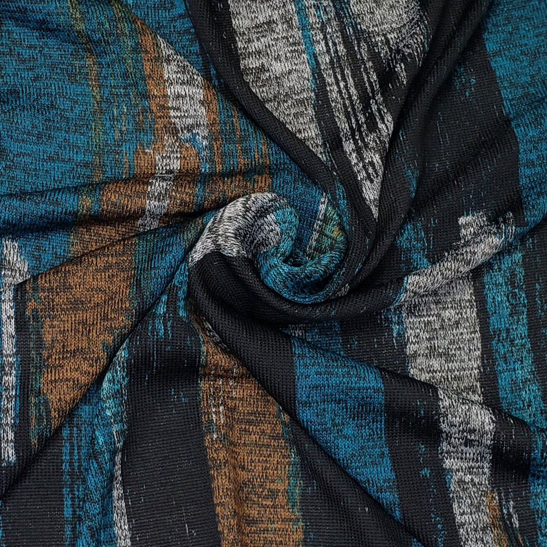 Treasure Under Water - Poly/Cotton Knit - Blue Multi Paint Strokes - 1M Bundle - FABCYCLE Deadstock and Sustainble Fabrics and Sewing Supplies (6536077639793)