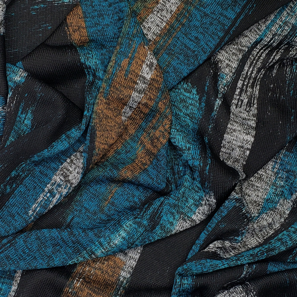 Treasure Under Water - Poly/Cotton Knit - Blue Multi Paint Strokes - 1M Bundle - FABCYCLE Deadstock and Sustainble Fabrics and Sewing Supplies (6536077639793)