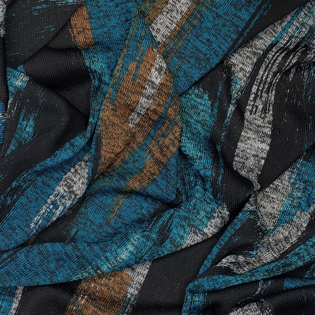 Treasure Under Water - Poly/Cotton Knit - Blue Multi Paint Strokes - 1M Bundle - FABCYCLE Deadstock and Sustainble Fabrics and Sewing Supplies (6536077639793)